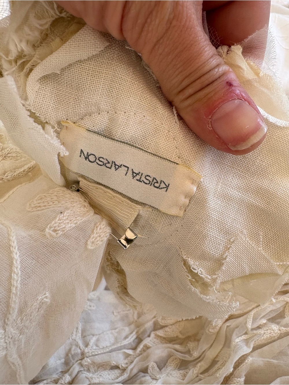 Cream Embroidered Long Trench Coat with Floral Appliqué - Picture 7 of 7